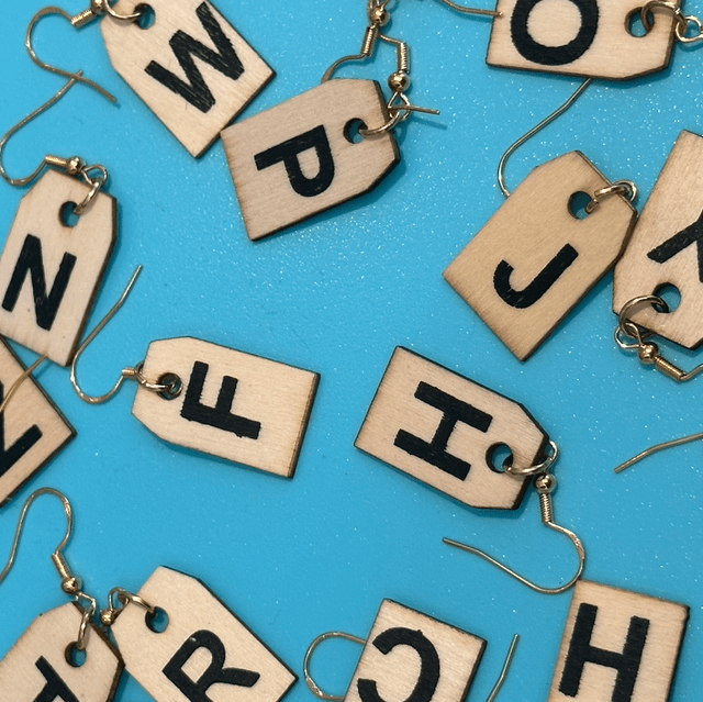 Recycled Wooden Letter Earrings