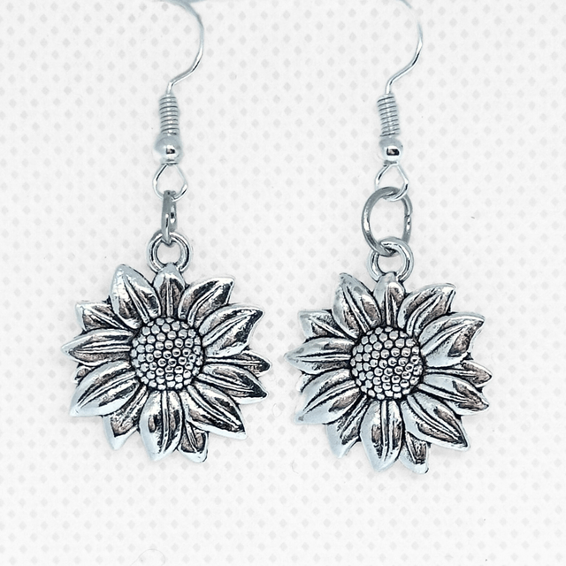 Silver Sunflower Earrings