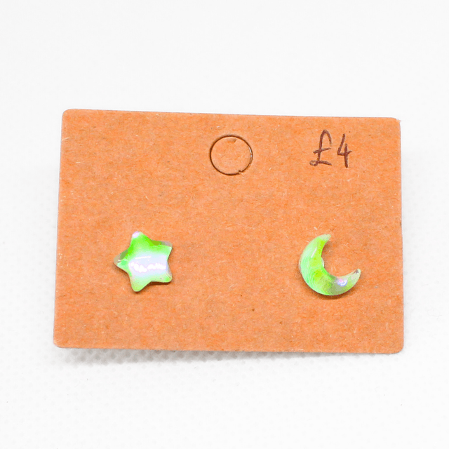 Iridescent Moon & Star Studs