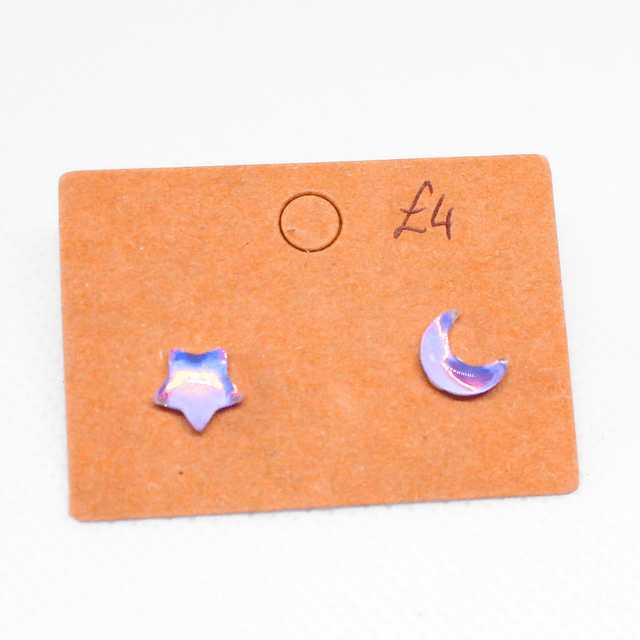 Iridescent Moon & Star Studs