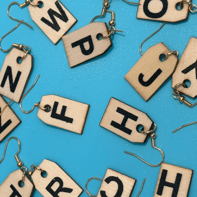 Recycled Wooden Letter Earrings